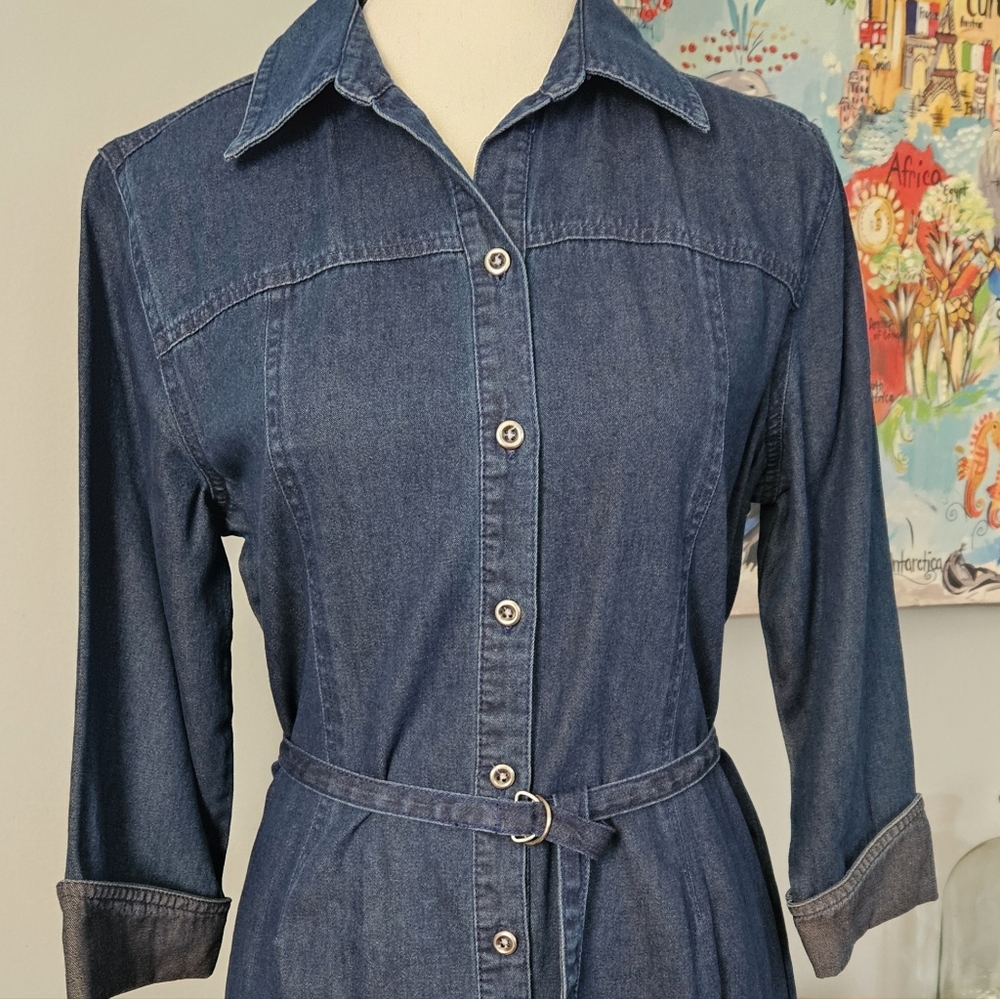 Denim Button Front Closure Dress